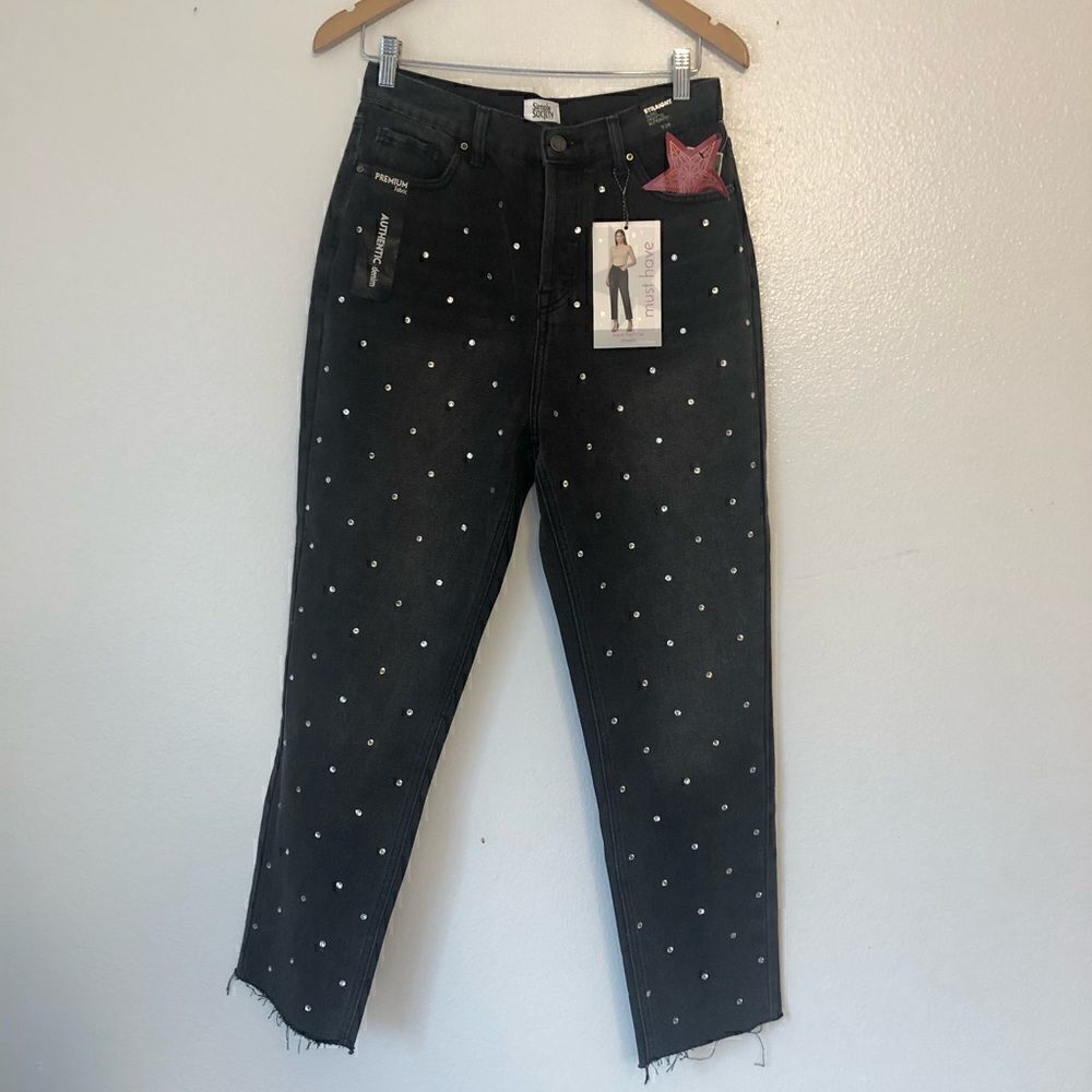 NWT SIMPLE SOCIETY Super High Rise Straight Studded Jeans Size 7/28